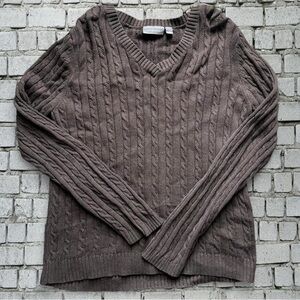 Croft & Barrow women’s large brown cable knit sweater v neck